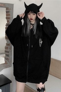 Y2K Grunge Oversized Black Zip Up Hoodie - 90s Fashion, Retro Style, Y2K Summer Outfits