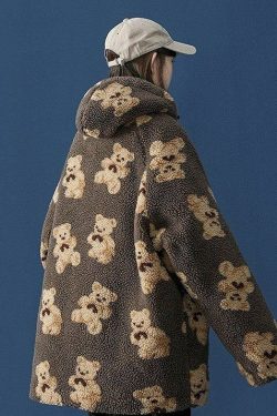 Y2K Grunge Oversized Fluffy Teddy Bear Zip-Up Hooded Coat - Brown/XL - Last Sizes