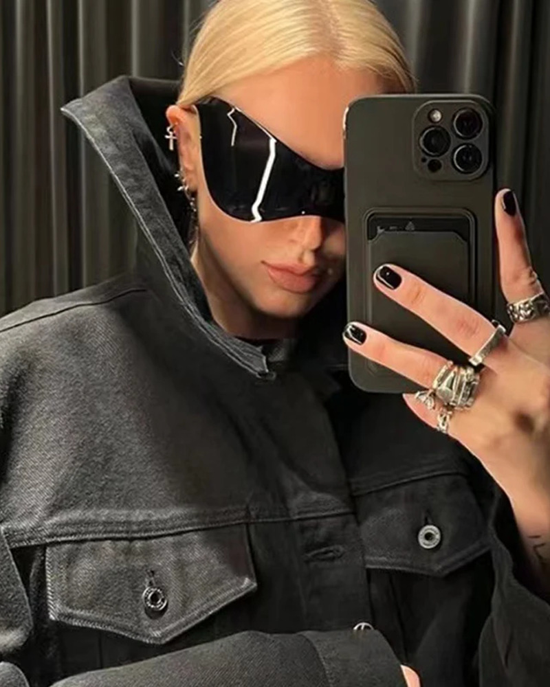 Y2K Grunge Oversized Futuristic Sunglasses - Retro 90s Fashion, Y2K Club & Party Outfits