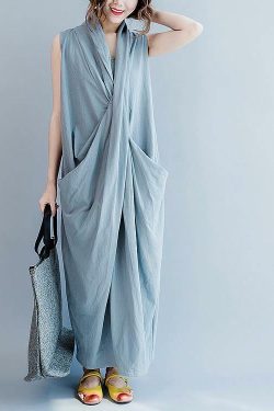 Y2K Grunge Oversized Gray Cotton Maxi Dress - Retro 90s Summer Outfit for Casual Travel