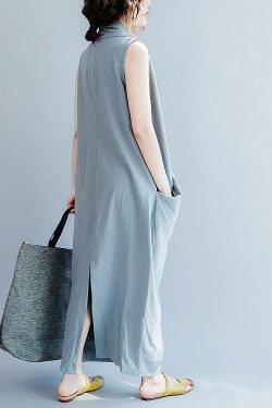 Y2K Grunge Oversized Gray Cotton Maxi Dress - Retro 90s Summer Outfit for Casual Travel