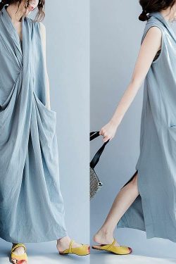 Y2K Grunge Oversized Gray Cotton Maxi Dress - Retro 90s Summer Outfit for Casual Travel