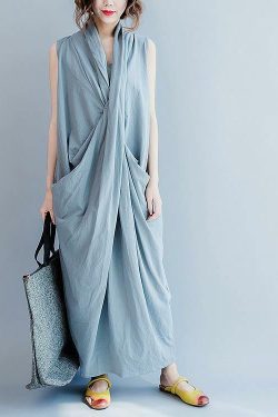 Y2K Grunge Oversized Gray Cotton Maxi Dress - Retro 90s Summer Outfit for Casual Travel