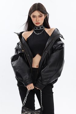 Y2K Grunge Oversized Leather Jacket - Retro 90s Fashion, Summer Outfits, and Club Looks