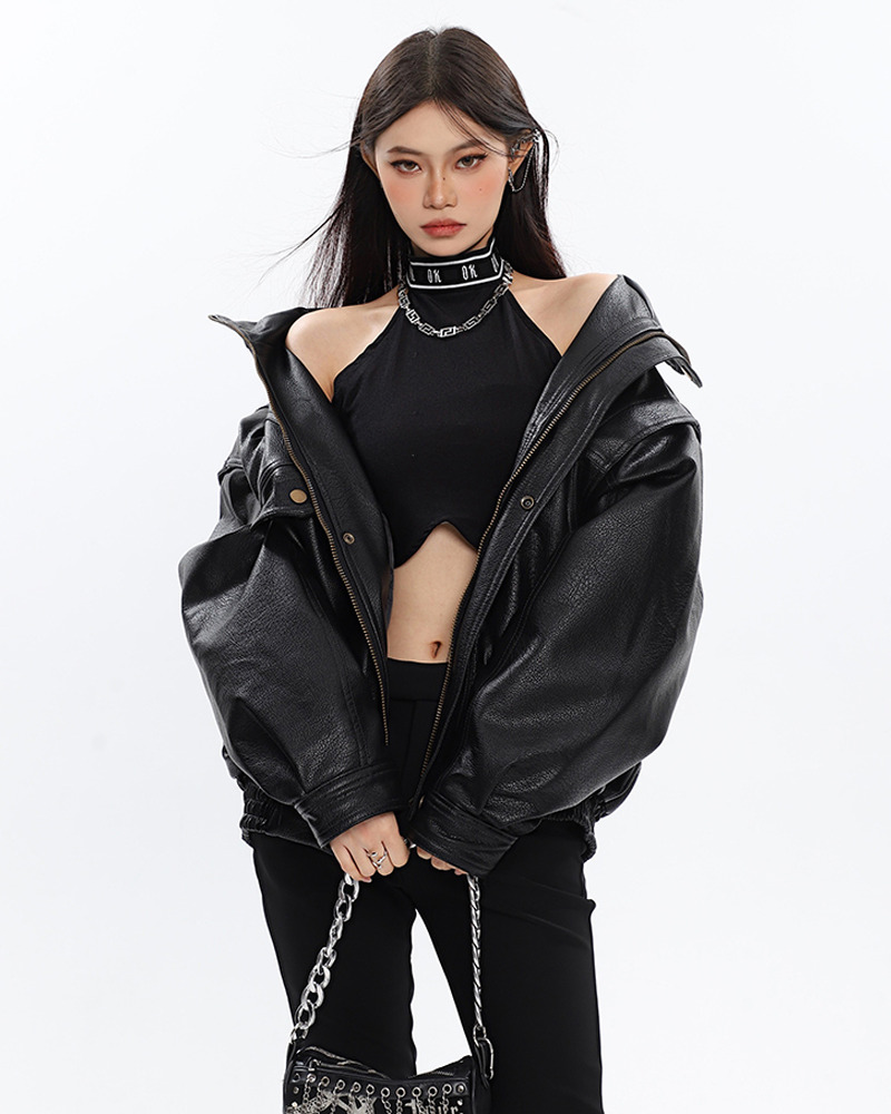 Y2K Grunge Oversized Leather Jacket - Retro 90s Fashion, Summer Outfits, and Club Looks