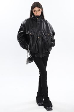 Y2K Grunge Oversized Leather Jacket - Retro 90s Fashion, Summer Outfits, and Club Looks