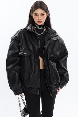 Y2K Grunge Oversized Leather Jacket - Retro 90s Fashion, Summer Outfits, and Club Looks