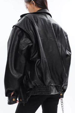 Y2K Grunge Oversized Leather Jacket - Retro 90s Fashion, Summer Outfits, and Club Looks