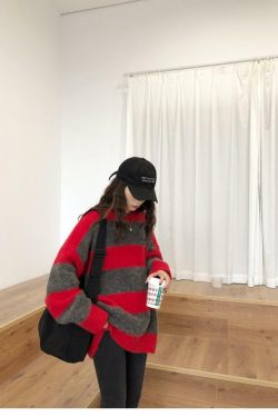 Y2K Grunge Oversized Striped Sweater - 90s Retro Fashion, Summer & Party Outfits