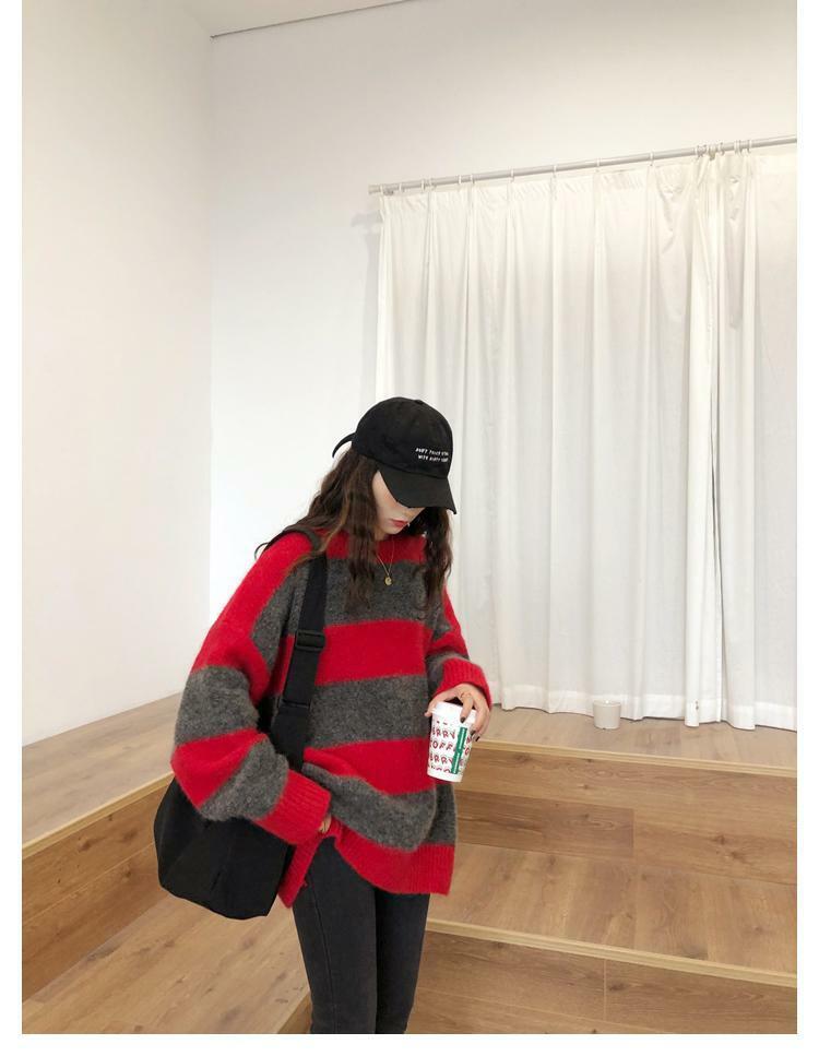 Y2K Grunge Oversized Striped Sweater - 90s Retro Fashion, Summer & Party Outfits