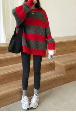 Y2K Grunge Oversized Striped Sweater - 90s Retro Fashion, Summer & Party Outfits