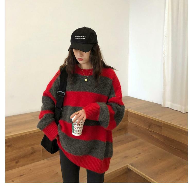 Y2K Grunge Oversized Striped Sweater - 90s Retro Fashion, Summer & Party Outfits