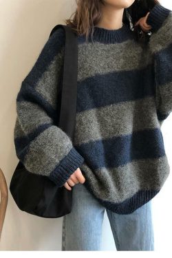 Y2K Grunge Oversized Striped Sweater - 90s Retro Fashion, Summer & Party Outfits