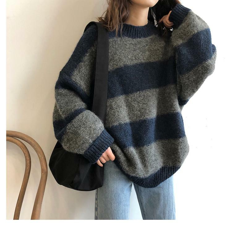 Y2K Grunge Oversized Striped Sweater - 90s Retro Fashion, Summer & Party Outfits