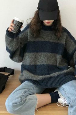 Y2K Grunge Oversized Striped Sweater - 90s Retro Fashion, Summer & Party Outfits