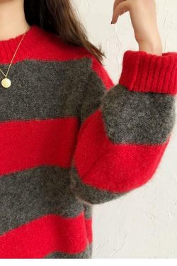Y2K Grunge Oversized Striped Sweater - 90s Retro Fashion, Summer & Party Outfits