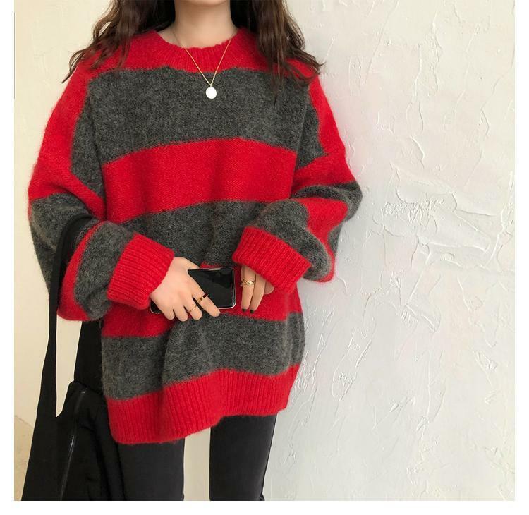 Y2K Grunge Oversized Striped Sweater - 90s Retro Fashion, Summer & Party Outfits