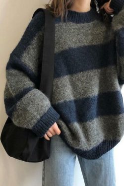 Y2K Grunge Oversized Striped Sweater - 90s Retro Fashion, Summer & Party Outfits