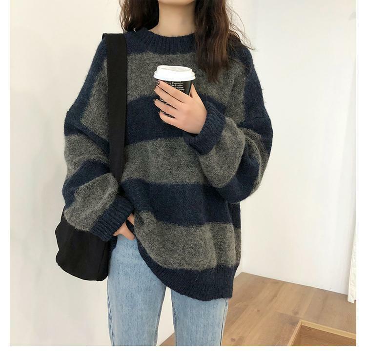 Y2K Grunge Oversized Striped Sweater - 90s Retro Fashion, Summer & Party Outfits