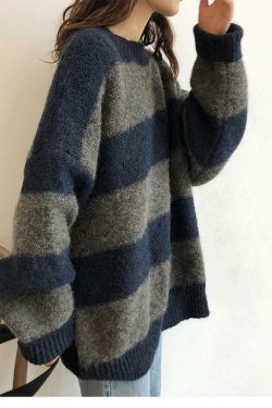 Y2K Grunge Oversized Striped Sweater - 90s Retro Fashion, Summer & Party Outfits