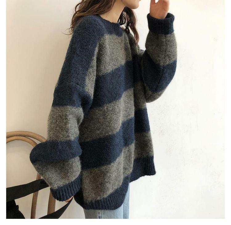 Y2K Grunge Oversized Striped Sweater - 90s Retro Fashion, Summer & Party Outfits