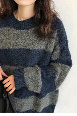 Y2K Grunge Oversized Striped Sweater - 90s Retro Fashion, Summer & Party Outfits