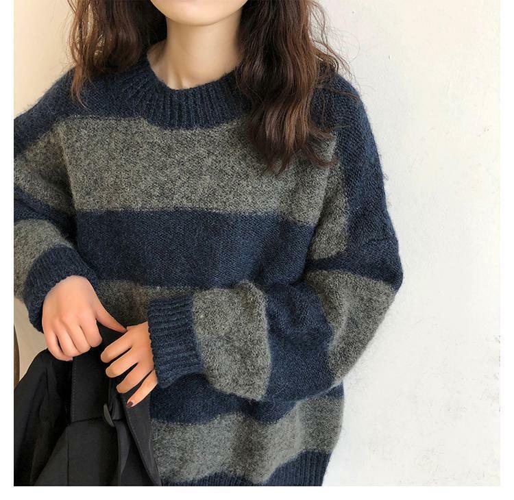 Y2K Grunge Oversized Striped Sweater - 90s Retro Fashion, Summer & Party Outfits