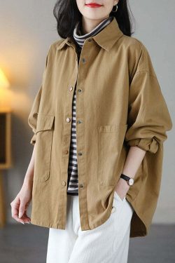 Y2K Grunge Oversized Yellow Peter Pan Collar Cotton Coat - Retro 90s Spring Fashion