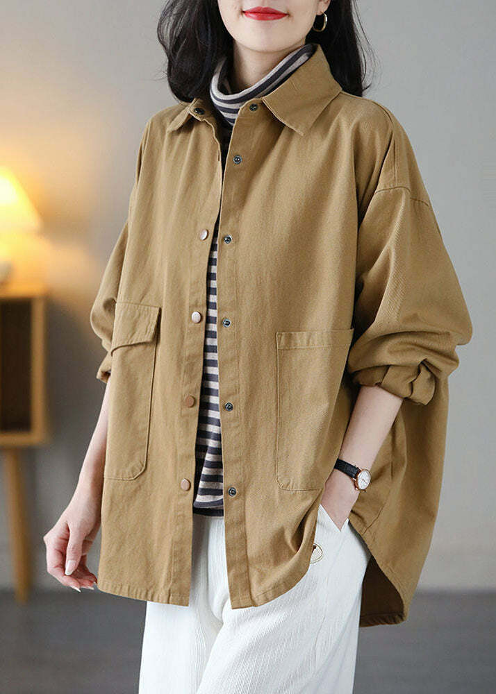 Y2K Grunge Oversized Yellow Peter Pan Collar Cotton Coat - Retro 90s Spring Fashion