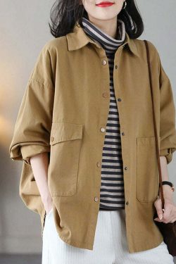 Y2K Grunge Oversized Yellow Peter Pan Collar Cotton Coat - Retro 90s Spring Fashion