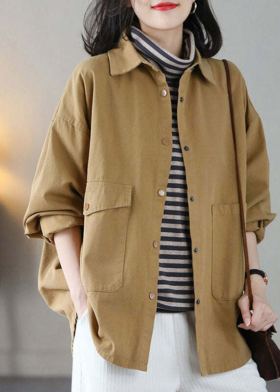 Y2K Grunge Oversized Yellow Peter Pan Collar Cotton Coat - Retro 90s Spring Fashion