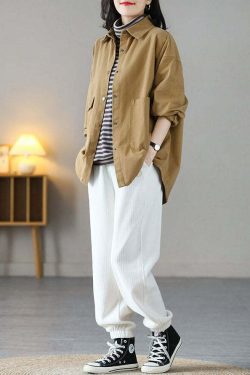 Y2K Grunge Oversized Yellow Peter Pan Collar Cotton Coat - Retro 90s Spring Fashion