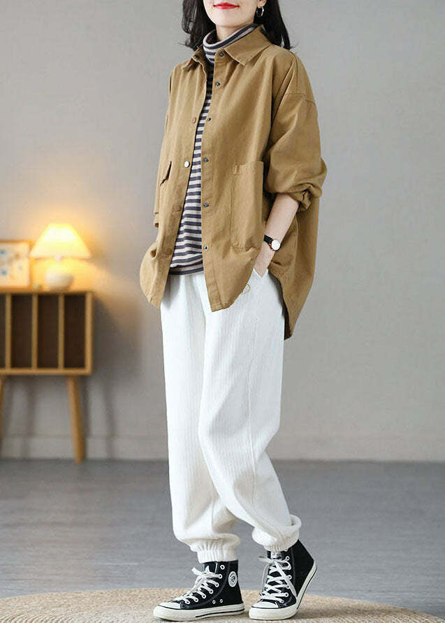 Y2K Grunge Oversized Yellow Peter Pan Collar Cotton Coat - Retro 90s Spring Fashion