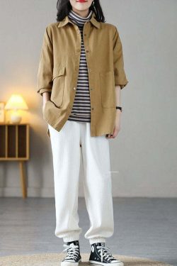 Y2K Grunge Oversized Yellow Peter Pan Collar Cotton Coat - Retro 90s Spring Fashion