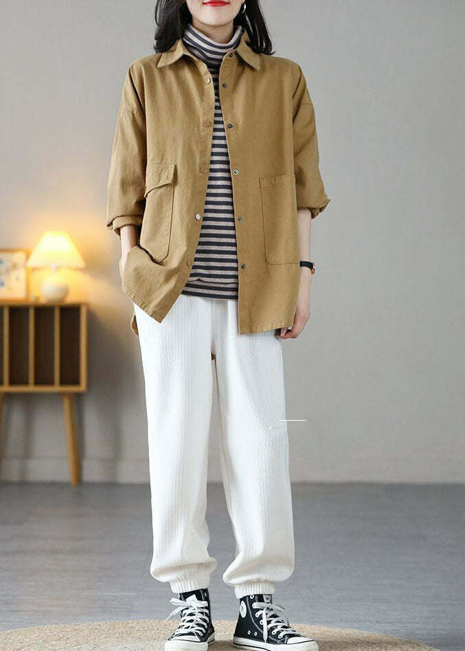 Y2K Grunge Oversized Yellow Peter Pan Collar Cotton Coat - Retro 90s Spring Fashion
