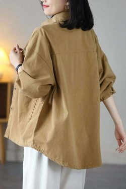 Y2K Grunge Oversized Yellow Peter Pan Collar Cotton Coat - Retro 90s Spring Fashion
