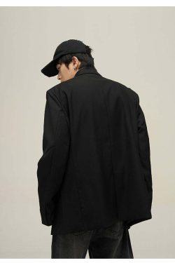 Y2K Grunge Padded Shoulder Pin-Buckle Blazer - Retro 90s Fashion, Summer & Party Outfits