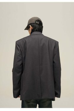Y2K Grunge Padded Shoulder Pin-Buckle Blazer - Retro 90s Fashion, Summer & Party Outfits