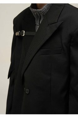 Y2K Grunge Padded Shoulder Pin-Buckle Blazer - Retro 90s Summer Outfit for Women