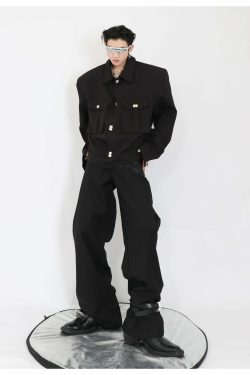 Y2K Grunge Padded Shoulders Jacket - Retro 90s Fashion, Summer Y2K Outfits, Gothic Y2K Style