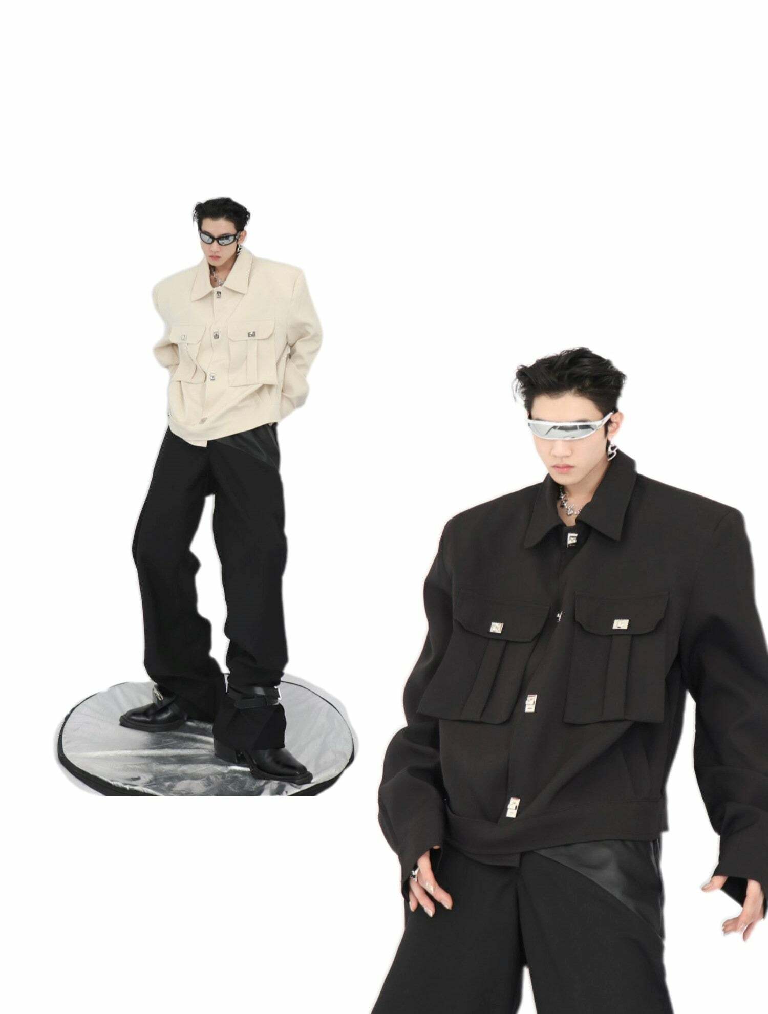 Y2K Grunge Padded Shoulders Jacket - Retro 90s Fashion, Summer Y2K Outfits, Gothic Y2K Style