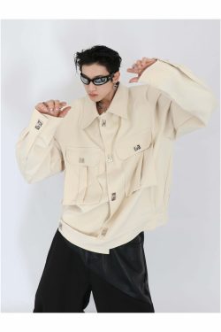 Y2K Grunge Padded Shoulders Jacket - Retro 90s Fashion, Summer Y2K Outfits, Gothic Y2K Style