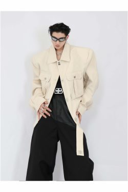 Y2K Grunge Padded Shoulders Jacket - Retro 90s Fashion, Summer Y2K Outfits, Gothic Y2K Style