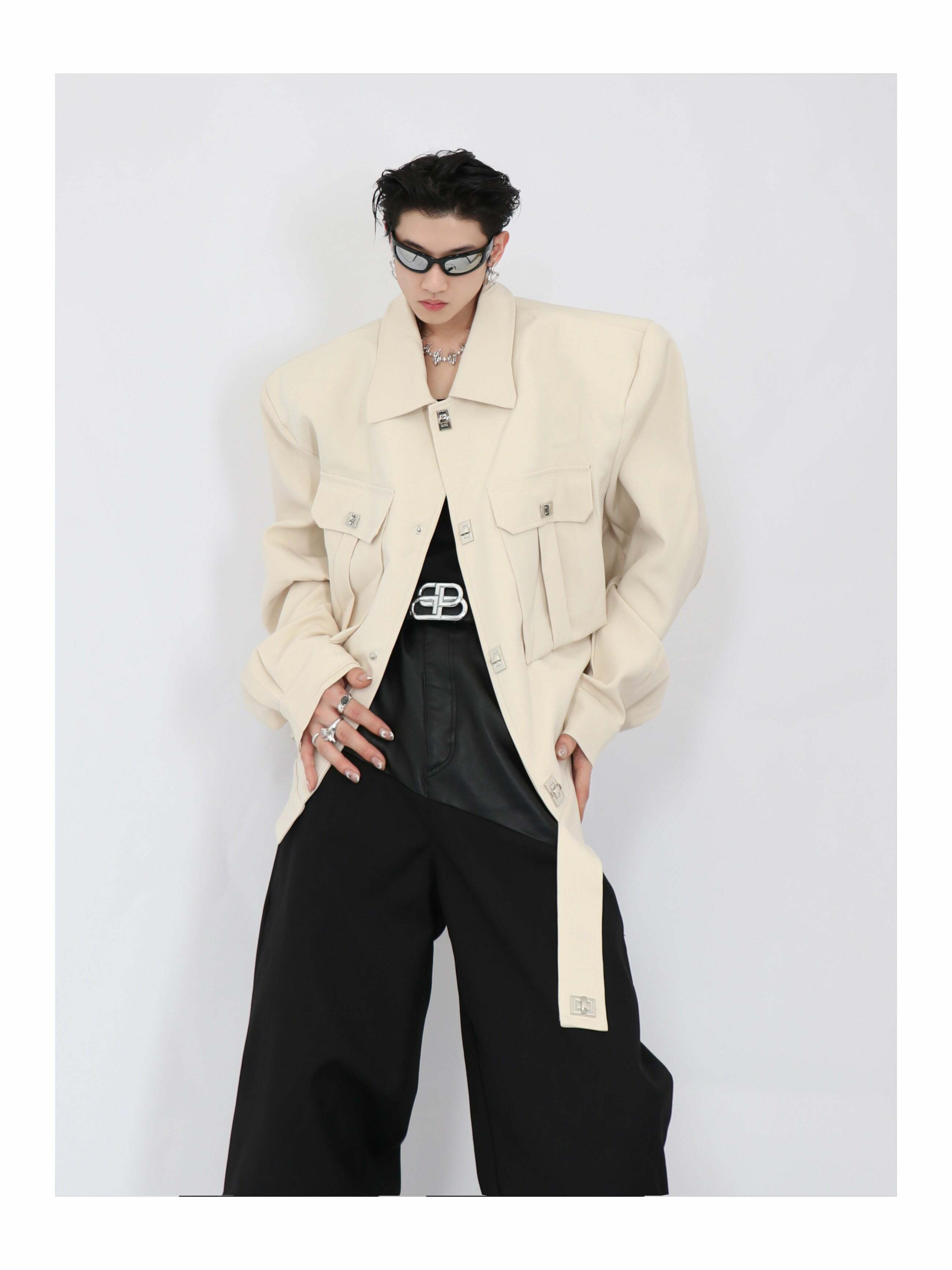 Y2K Grunge Padded Shoulders Jacket - Retro 90s Fashion, Summer Y2K Outfits, Gothic Y2K Style