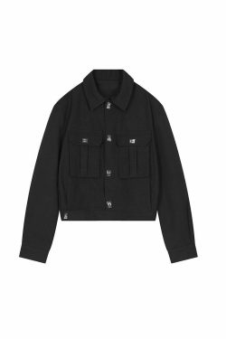 Y2K Grunge Padded Shoulders Jacket - Retro 90s Fashion, Summer Y2K Outfits, Gothic Y2K Style