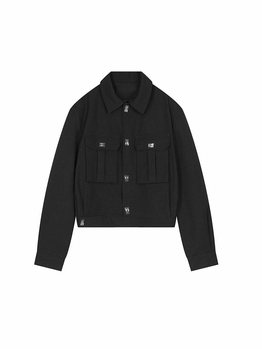 Y2K Grunge Padded Shoulders Jacket - Retro 90s Fashion, Summer Y2K Outfits, Gothic Y2K Style