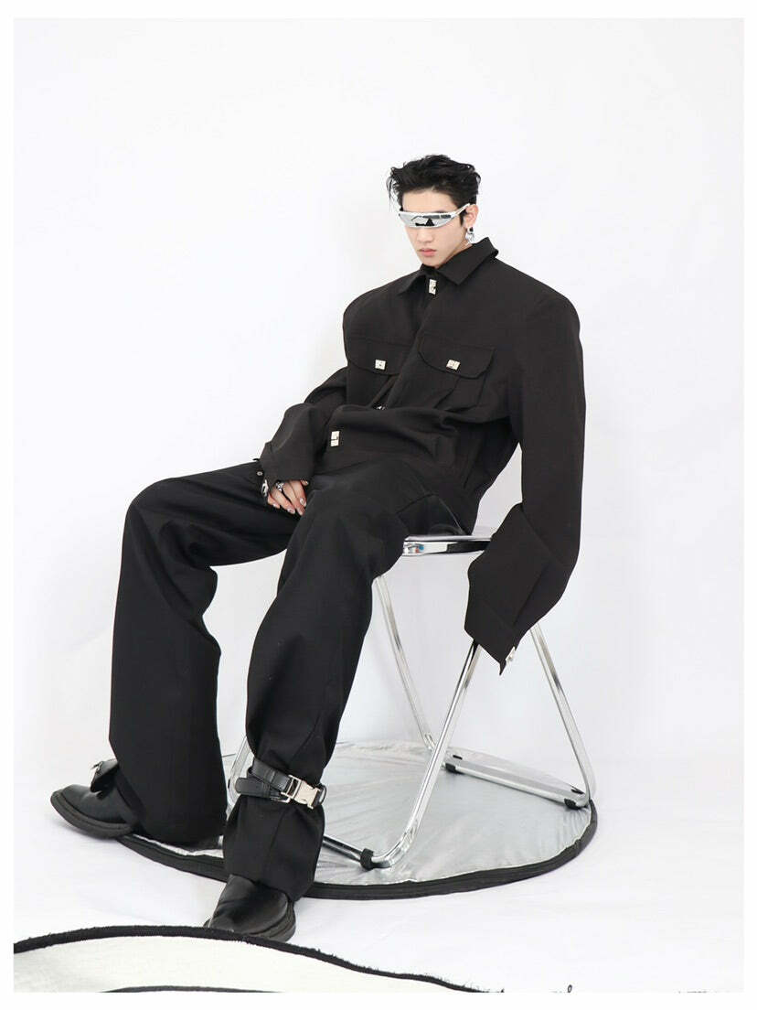 Y2K Grunge Padded Shoulders Jacket - Retro 90s Fashion, Summer Y2K Outfits, Gothic Y2K Style