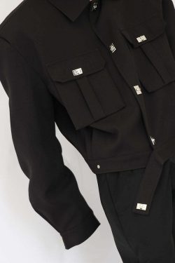 Y2K Grunge Padded Shoulders Jacket - Retro 90s Fashion, Summer Y2K Outfits, Gothic Y2K Style