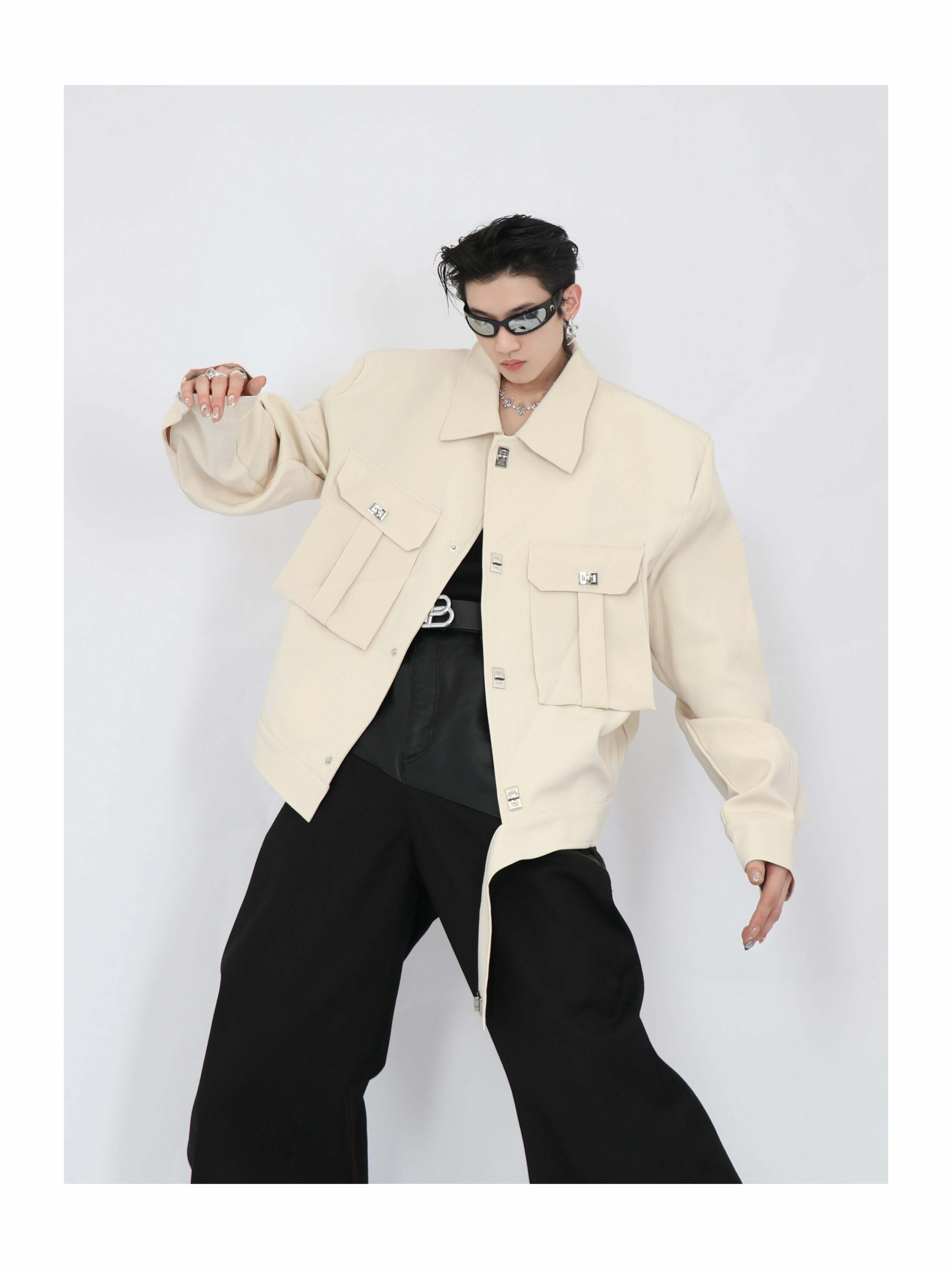 Y2K Grunge Padded Shoulders Jacket - Retro 90s Fashion, Summer Y2K Outfits, Gothic Y2K Style
