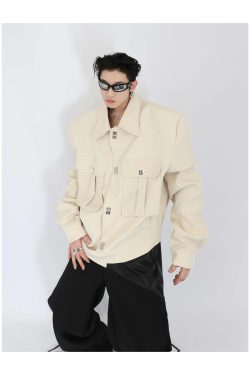 Y2K Grunge Padded Shoulders Jacket - Retro 90s Fashion, Summer Y2K Outfits, Gothic Y2K Style